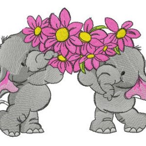 Elephants with bouquet for you embroidery design
