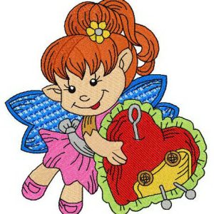 Elf with pin cushion embroidery design