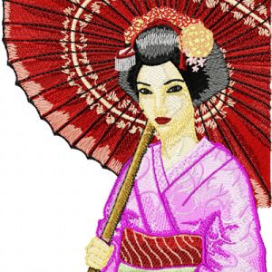 Geisha with Umbrella 3 embroidery design