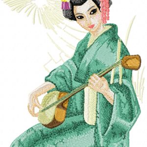 Geisha with Musical Instrument  embroidery design