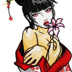 Modern Geisha with Flower  embroidery design