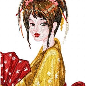 Geisha with Fan 2 embroidery design