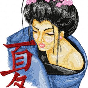 Geisha with Hieroglyphic embroidery design