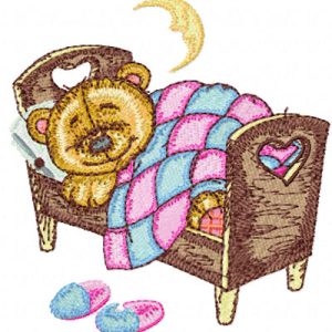 Teddy Bear Sleeping on Bed  embroidery design