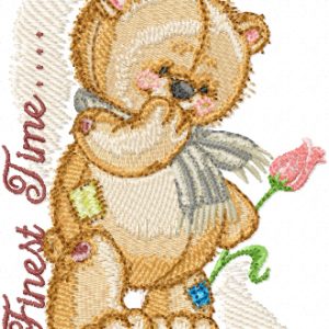 Teddy Bear with Flower embroidery design