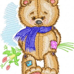 Old Toys Teddy Bear with Bouquet embroidery design