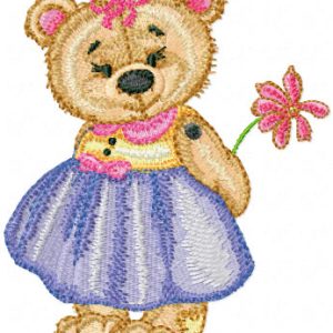 Old Toys Girl Teddy Bear with Flower embroidery design