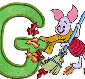 Piglet with letter G embroidery design