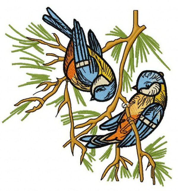 Eurasian blue tits 3 embroidery design