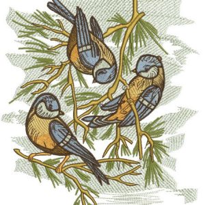 Eurasian blue tits embroidery design