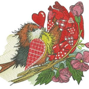 European robin with Valentine embroidery design