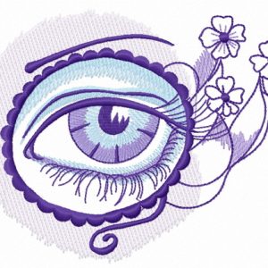 Eye in circle and flowers embroidery design