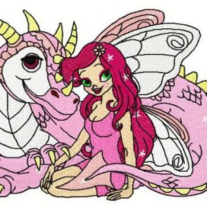 Fairy and dragon embroidery design