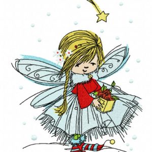 Fairy collecting stars embroidery design