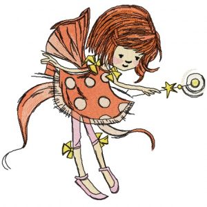 Fairy in polka dot dress embroidery design