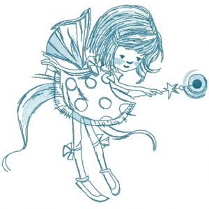 Shy fairy in polka dot dress embroidery design