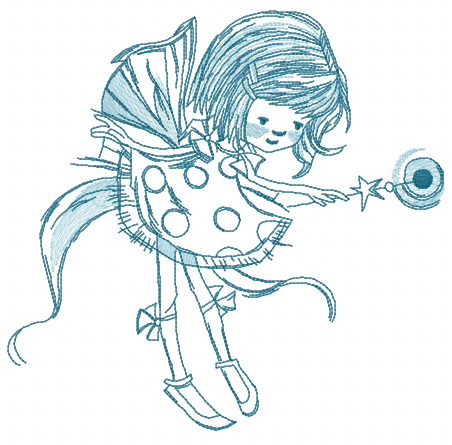Shy fairy in polka dot dress embroidery design