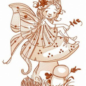 Fairy sitting on mushroom embroidery design