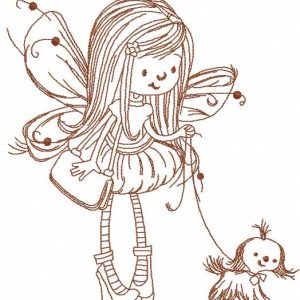 Fairy with dog embroidery design