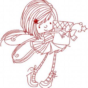 Fairy with gift box embroidery design
