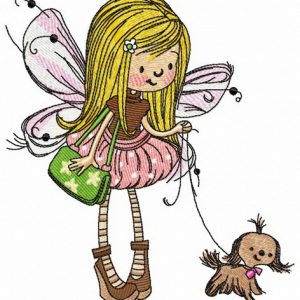 Fairy with lapdog embroidery design