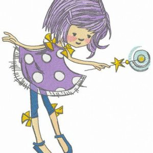 Fairy with moon magic wand embroidery design