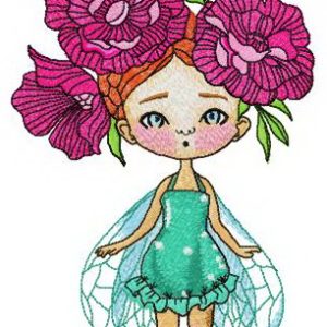 Fairy with peony wreath embroidery design