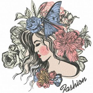 Fashionable sleeping girl embroidery design