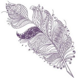 Feather with floral and geometric pattern embroidery design