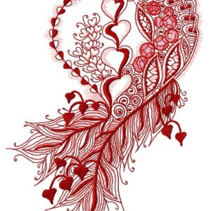 Feathered heart embroidery design