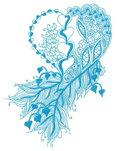Feathered heart one color embroidery design