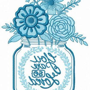 Field flowers in jar embroidery design