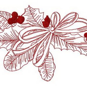 Fir tree and holly branches embroidery design