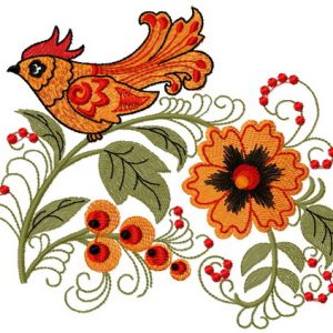 Firebird and flower embroidery design