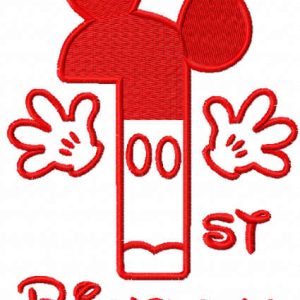 First birthday Mickey red color embroidery design