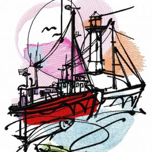 Fishing near the lighthouse embroidery design