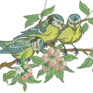 Flock of blue tits embroidery design