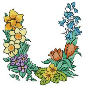 Floral letter U embroidery design