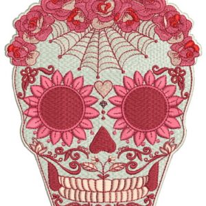 Floral skull embroidery design