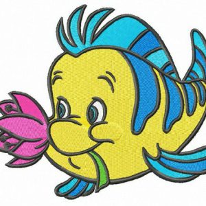 Flounder with flower embroidery design