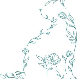 Flowers sketch cat embroidery design