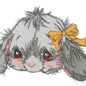 Fluffy bunny with orange bow embroidery design