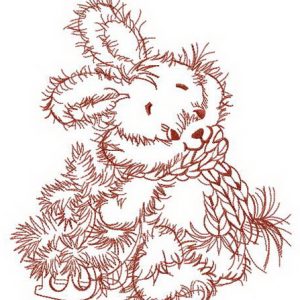 Fluffy bunny with tiny fir tree embroidery design