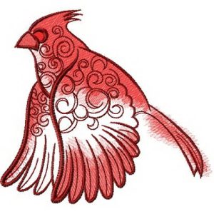 Flying northern cardinal embroidery design
