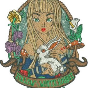 Follow White rabbit embroidery design