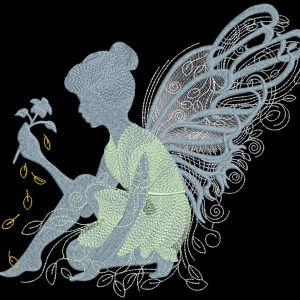 Forest fairy with rose embroidery design