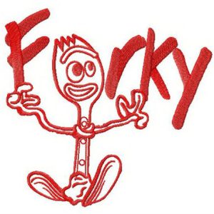 Forky playing with letters embroidery design