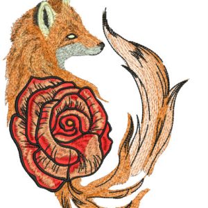 Foxy rose embroidery design
