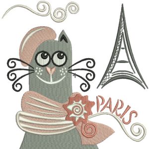 French cat embroidery design