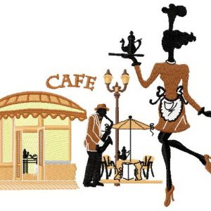 French summer cafe embroidery design